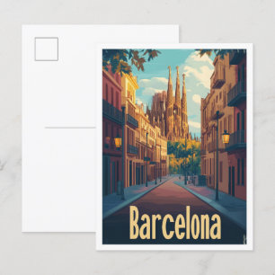 Barcelona Spanien Art Vintage Reise Illustration Postkarte