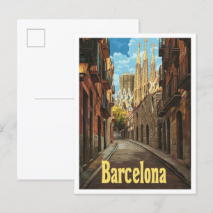 Barcelona Spanien Art Vintage Reise Illustration Postkarte