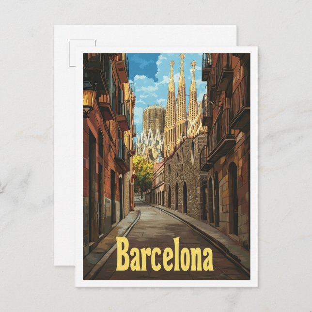 Barcelona Spanien Art Vintage Reise Illustration Postkarte (Vorne/Hinten)
