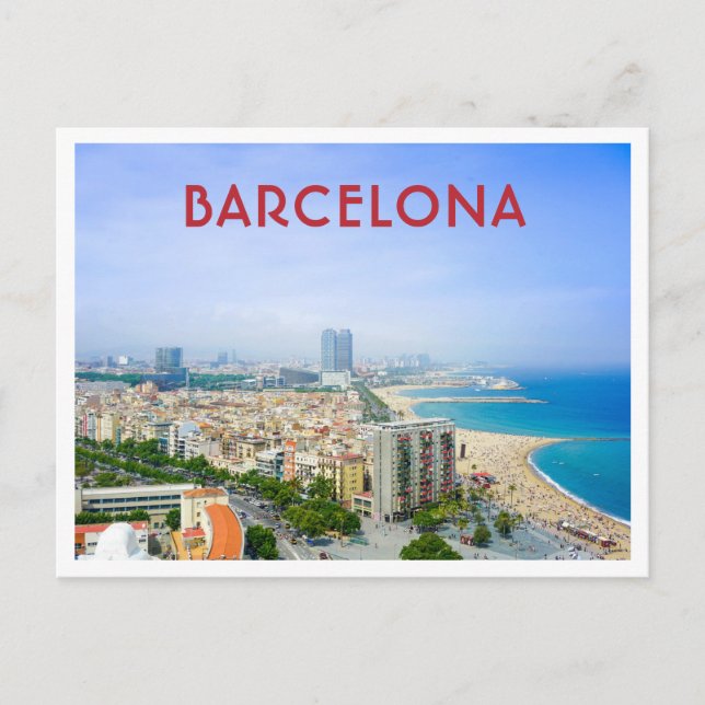 Barcelona Spanien Aussicht auf Stadt und Strand Postkarte (Vorderseite)