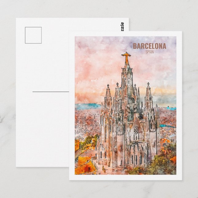 Barcelona Spanien Berühmtes Wasserfarben-Sketch Postkarte (Vorne/Hinten)
