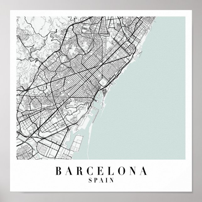 Barcelona Spanien Blue Water Street Karte Poster (Vorne)