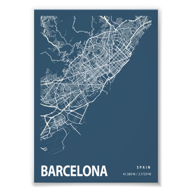 Barcelona - Spanien Blueprint Stadtplan Fotodruck (Vorne)