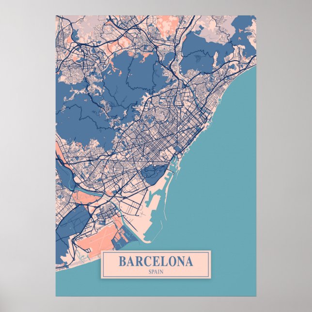 Barcelona - Spanien Breezy Stadtplan Poster (Vorne)