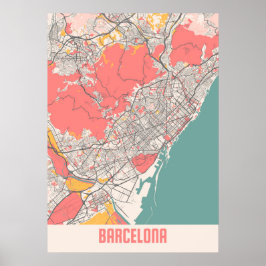 Barcelona - Spanien Chalk City Map Poster