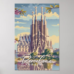 Barcelona Spanien Der berühmte Vintage Travel Plac Poster
