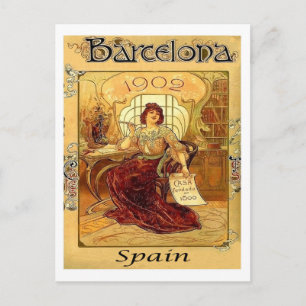 Barcelona, Spanien, Frau schreibt einen Brief, Vin Postkarte