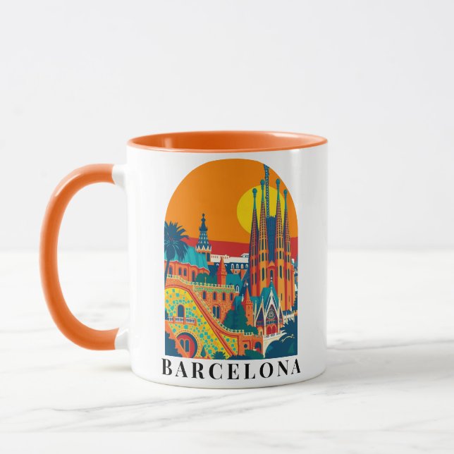 Barcelona Spanien Jahrgang Reise Illustration Tasse (Links)