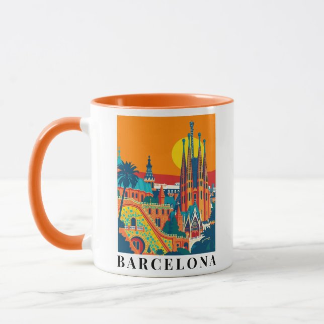 Barcelona Spanien Jahrgang Reise Illustration Tasse (Links)