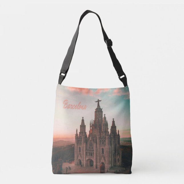 Barcelona Spanien Kirche Tragetaschen Mit Langen Trägern (Rückseite)