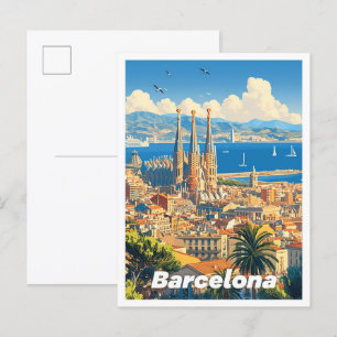Barcelona Spanien Kunst Vintage-Illustration Reise Postkarte
