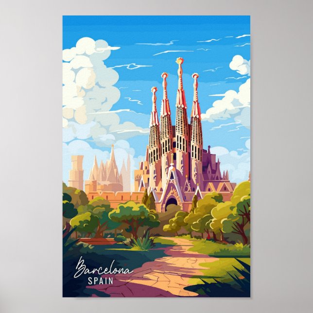 Barcelona Spanien Kunst Vintage Reise Illustration Poster (Vorne)