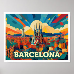 Barcelona Spanien künstlerisch farbenfroh Poster