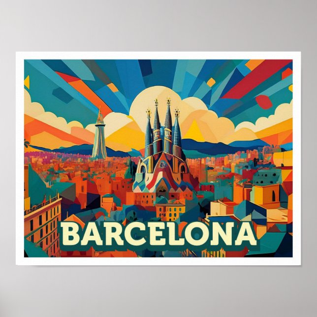 Barcelona Spanien künstlerisch farbenfroh Poster (Vorne)