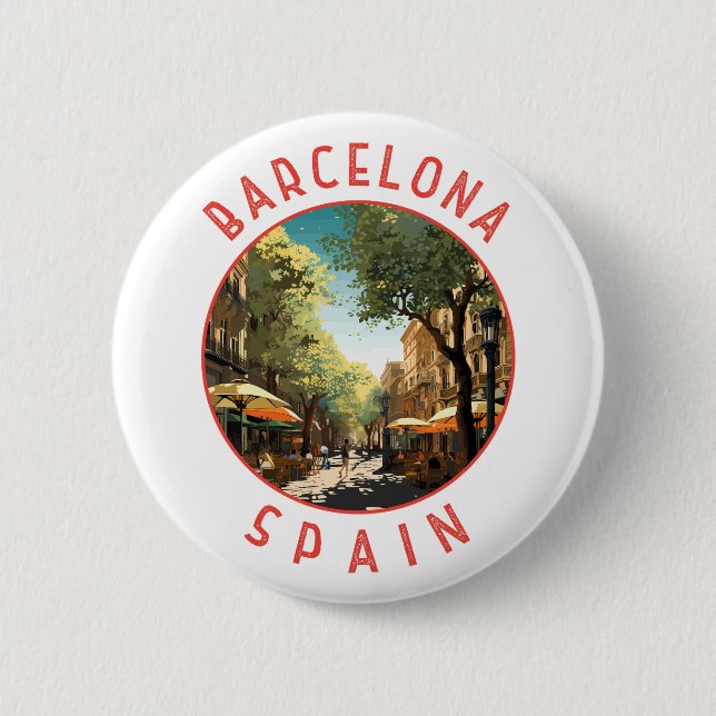 Barcelona Spanien La Rambla Retro Distressed Circl Button (Vorderseite)