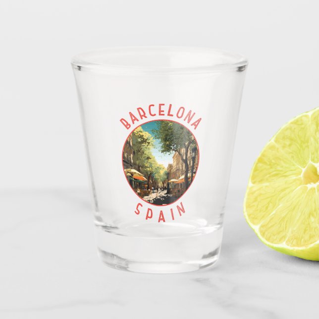 Barcelona Spanien La Rambla Retro Distressed Circl Schnapsglas (Vorderseite)