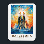 Barcelona Spanien La Sagrada Familia Magnet<br><div class="desc">Barcelona Retro Vektor Reise Design. Barcelona,  die kosmopolitische Hauptstadt der spanischen Region Katalonien,  ist für ihre Kunst und Architektur bekannt.</div>