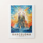 Barcelona Spanien La Sagrada Familia Puzzle<br><div class="desc">Barcelona Retro Vektor Reise Design. Barcelona,  die kosmopolitische Hauptstadt der spanischen Region Katalonien,  ist für ihre Kunst und Architektur bekannt.</div>