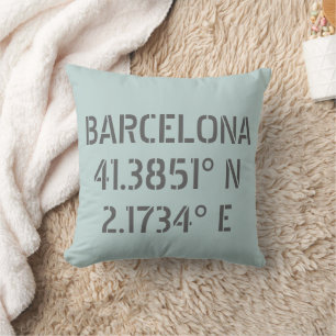 Barcelona Spanien Längen- und Breitengrad   Kissen
