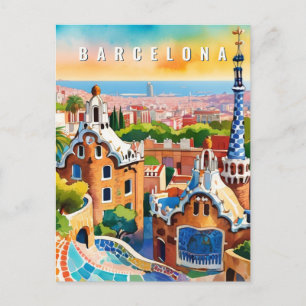 Barcelona Spanien Park Guel Retro Reise Postkarte