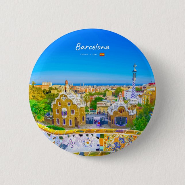 Barcelona, Spanien - Park Guell Gaudi Mosaik Button (Vorderseite)