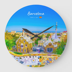 Barcelona, Spanien - Park Guell Gaudi Mosaik Große Wanduhr