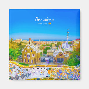 Barcelona, Spanien - Park Guell Gaudi Mosaik Magnet