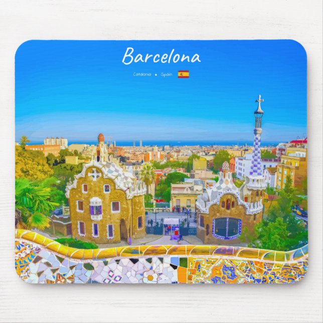 Barcelona, Spanien - Park Guell Gaudi Mosaik Mousepad (Vorne)