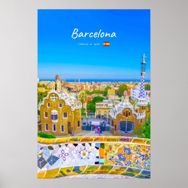 Barcelona, Spanien - Park Guell Gaudi Mosaik Poster (Vorne)