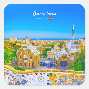 Barcelona, Spanien - Park Guell Gaudi Mosaik Quadratischer Aufkleber
