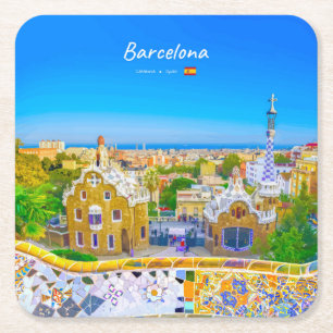 Barcelona, Spanien - Park Guell Gaudi Mosaik Rechteckiger Pappuntersetzer