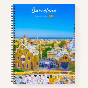 Barcelona, Spanien - Park Guell Gaudi Mosaik Spira Notizbuch