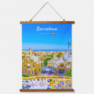 Barcelona, Spanien - Park Güell Gaudí-Mosaik Wandteppich Mit Holzrahmen