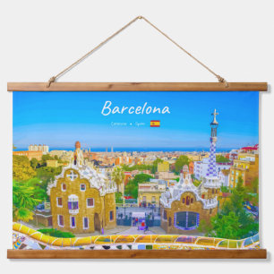 Barcelona, Spanien - Park Guell Gaudi Mosaik Wandteppich Mit Holzrahmen