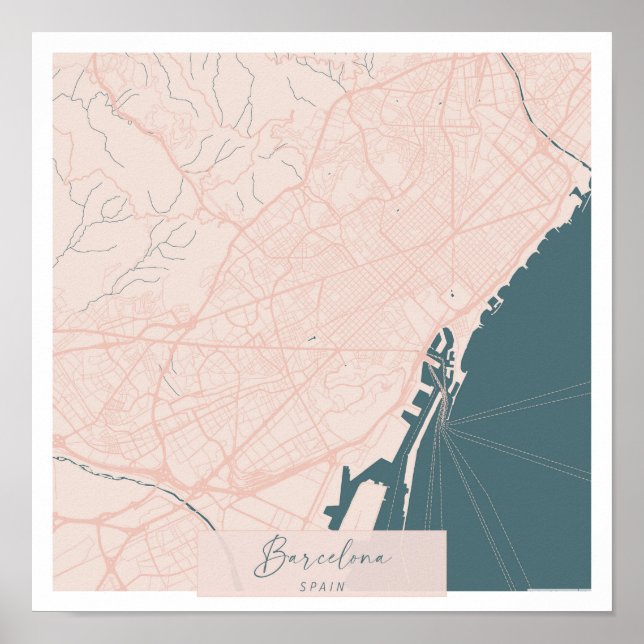 Barcelona Spanien Pink und Blue Niedlich Script St Poster (Vorne)