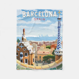 Barcelona Spanien Reise Kunst Vintage Fleecedecke