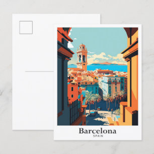 Barcelona Spanien Reise Kunst Vintage-Illustration Postkarte