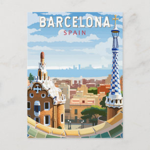 Barcelona Spanien Reise Kunst Vintage Postkarte
