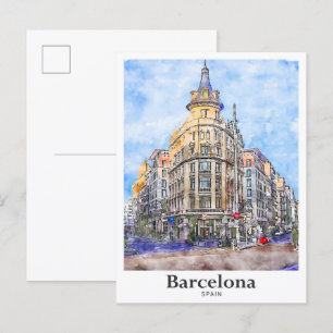 Barcelona Spanien Reise Wasserfarbe Handgezeichnet Postkarte
