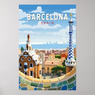Barcelona Spanien Reisen Kunst Vintag Poster