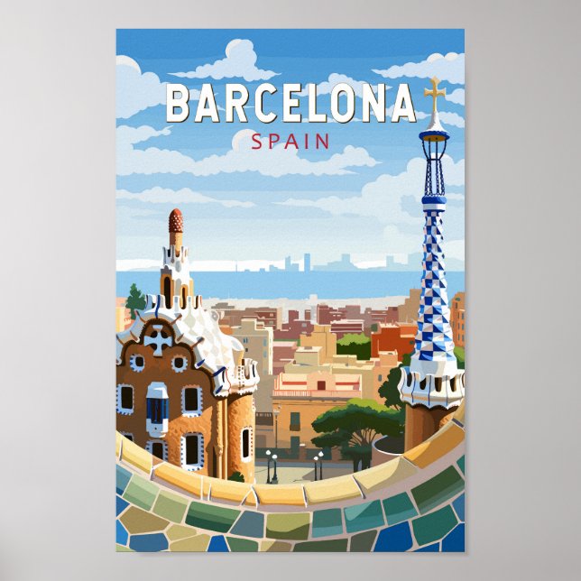 Barcelona Spanien Reisen Kunst Vintag Poster (Vorne)