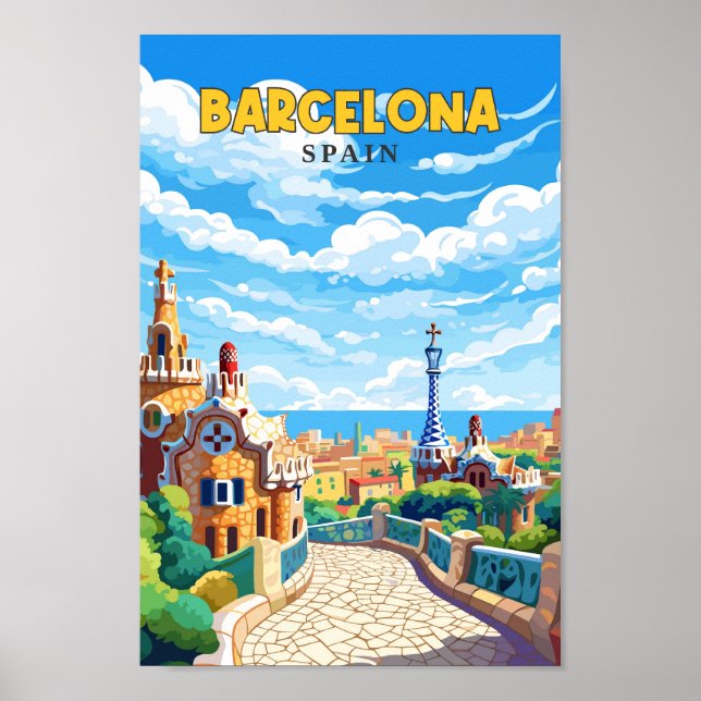Barcelona Spanien Reisen Kunst Vintag Poster (Vorne)