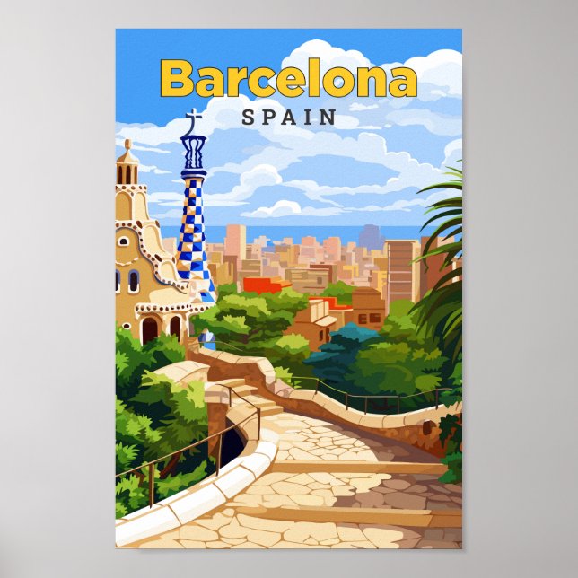 Barcelona Spanien Reisen Kunst Vintage Illustratio Poster (Vorne)