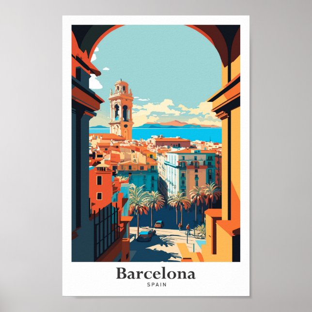 Barcelona Spanien Reisen Kunst Vintage Illustratio Poster (Vorne)