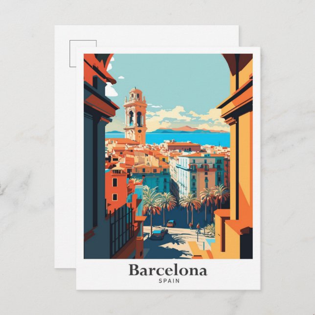 Barcelona Spanien Reisen Kunst Vintage Illustratio Postkarte (Vorne/Hinten)