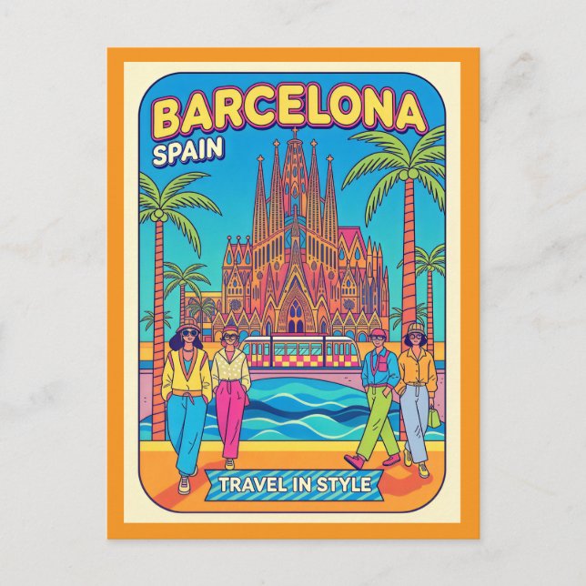 Barcelona Spanien Retro 1990er Reise  Postkarte (Vorderseite)