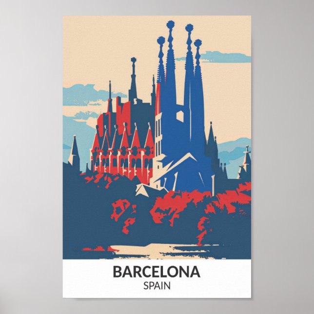 Barcelona Spanien Retro Artwork Reise Poster (Vorne)