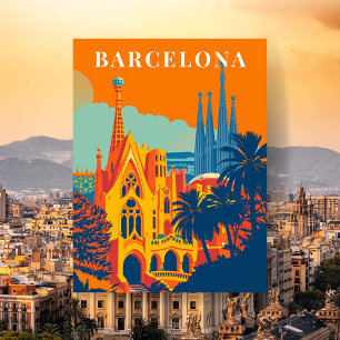 Barcelona Spanien Retro-Reiseillustration Postkarte