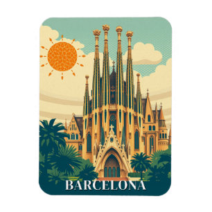 Barcelona Spanien Retro Reisen Abstrakt Magnet