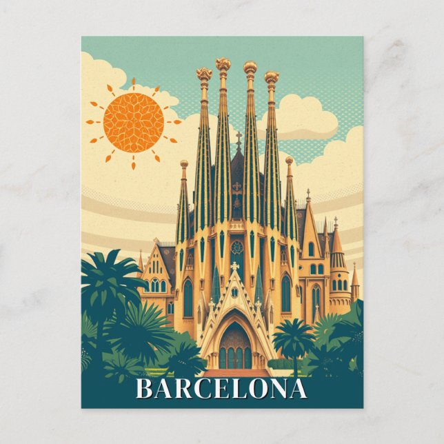 Barcelona Spanien Retro Reisen Abstrakt Postkarte (Vorderseite)